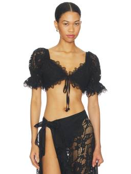 Waimari - Avril Women's Lace Tie-Up Crop Top Black
