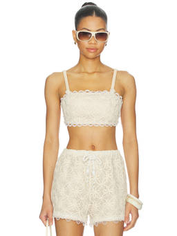 Waimari - Vera Women's Crochet Beaded Tie-Up Crop Top Cream