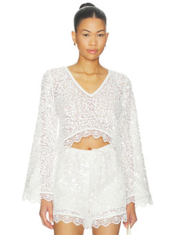 Waimari - Holly Women's Sequined Lace Trim V-Neck Crop Top White
