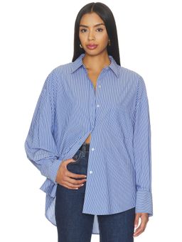 WAO - Poplin Women's Striped Button-Down Shirt Blue