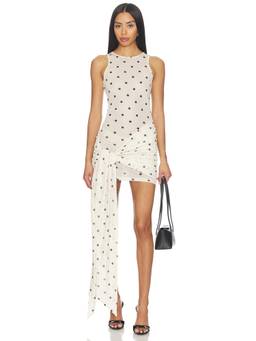 With Harper Lu - Mesh Wrap Women's Sleeveless Polka Dot Mini Dress Ivory