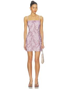 With Harper Lu - Shift Mini Women's Sequin Lace Shoulder Straps Mini Dress Lavender