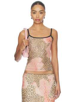 With Harper Lu - Women's Leopard Print Mesh Camisole Top Brown