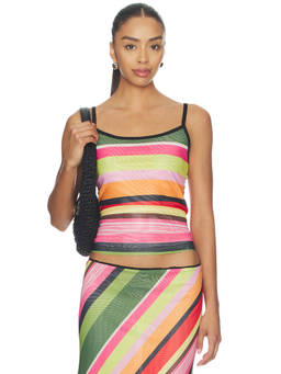 With Harper Lu - Mesh Women's Striped Adjustable Strap Camisole Top Green