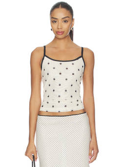 With Harper Lu - Women's Polka Dot Mesh Camisole Top Ivory