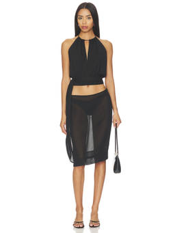 With Harper Lu - Draped Women's Sleeveless Halter Neck Crop Top Black
