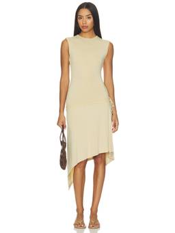With Jean - Evie Women's Sleeveless Side Tie Asymmetric Hem Midi Dress Beige