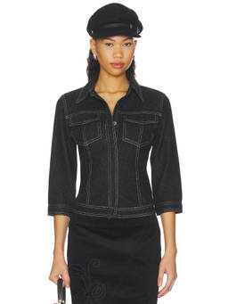With Jean - Olivia Women's Contrast Stitch Denim Jacket Indigo
