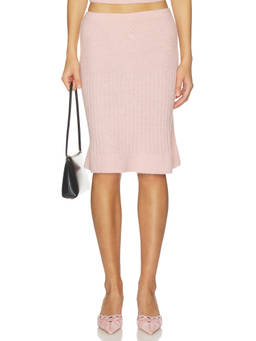 With Jean - Trinity Women's Ribbed Knit Pull On Midi Skirt Pink