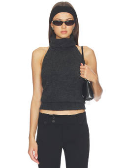 With Jean - Women's Halter Neck Open Back Sleeveless Crop Top Charcoal