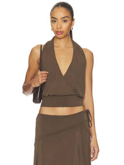 With Jean - x REVOLVE Women's Halter Neck Pull-On Jersey Crop Top Chocolate