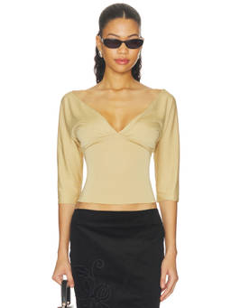 With Jean - Lana Women's V-Neck Fitted Top Beige
