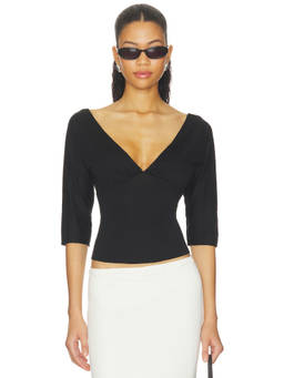 With Jean - Lana Women's V-Neck Three Fourth Sleeves Top Black