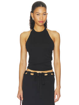 With Jean - Carrie Women's Halter Neck Sleeveless Jersey Top Black