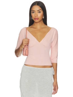 With Jean - Women's V-Neck V-Back Three Fourth Sleeves Top Pink