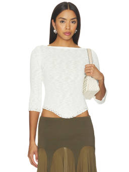 With Jean - Lili Women's Crochet Trim Boat Neck Top White