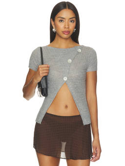 With Jean - Cairo Women's Asymmetric Button Open Front Knit Top Grey