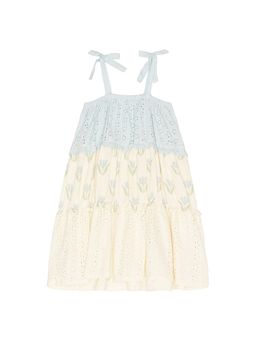 Wild Wawa - Women's Tie-Strap Eyelet Gauze A-Line Midi Dress Blue