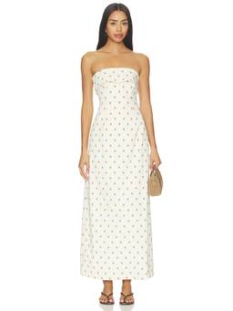 WeWoreWhat - Fold Over Women's Strapless Polka Dot Midi Dress Ivory