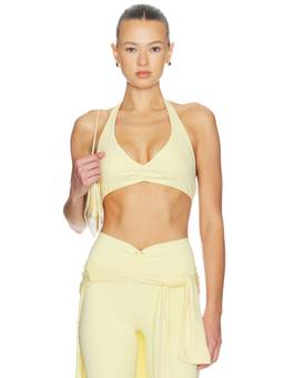 WeWoreWhat - V Neck Women's Ruched Halter Bralette Cream