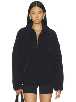 WeWoreWhat - Fleece Women's Quarter Zip Kangaroo Pocket Sweatshirt Black