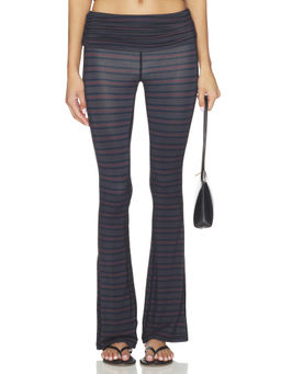WeWoreWhat - Fold Over Women's Stretch Flared Leggings Navy Blue