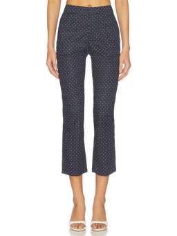 WeWoreWhat - Button Front Women's Stretch Cotton Cropped Trousers Navy Blue
