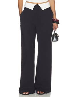 WeWoreWhat - Fold-Over Waist Women's Wide-Leg Trousers Black & White