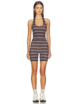 WeWoreWhat - Scoop Women's Halter Neck Striped Romper Brown