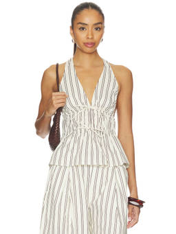 WeWoreWhat - Halter Peplum Women's Sleeveless Front Tie Peplum Top Ivory