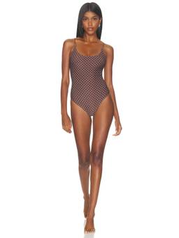 WeWoreWhat - Bungee Scoop Women's Polka Dot One-Piece Swimsuit Brown