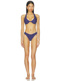WeWoreWhat - Classic Scoop Women's Pull-On Polka Dot Bikini Bottom Navy Blue