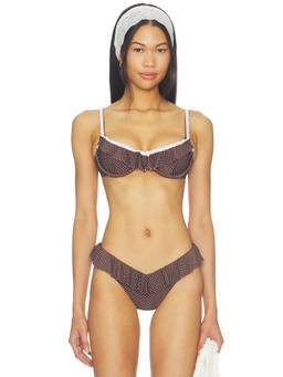 WeWoreWhat - Lace Ruffle Women's Unpadded Adjustable Strap Bikini Top Brown