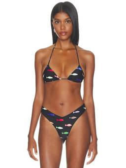 WeWoreWhat - Triangle Women's Unpadded Halter Tie-Up Bikini Top Black