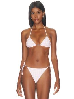 WeWoreWhat - Gingham Women's Unpadded Halter Neck Triangle Bikini Top Pink