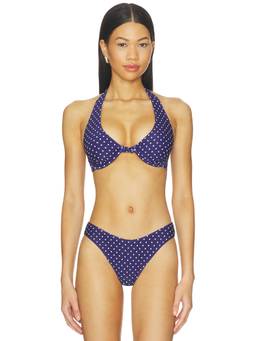 WeWoreWhat - Tie Halter Women's Underwire Bikini Top Navy Blue