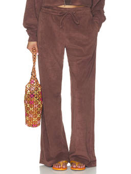 YEAR OF OURS - Terry Vacation Women's Drawstring Wide Leg Trackpants Brown