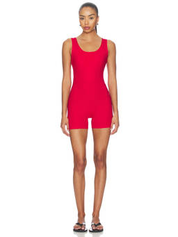 YEAR OF OURS - Ribbed Women's Scoop Neck Pull-On Playsuit Red