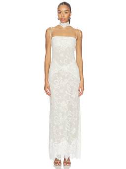 Yellow The Label - Talia Women's Lace Tie-Strap Padded Maxi Dress Ivory