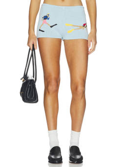 Yellow The Label - Diver Knit Women's Pull-On Knit Shorts Light Blue