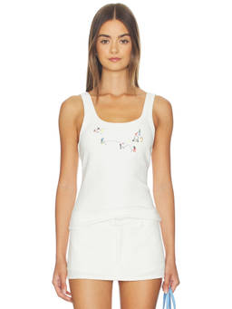 Yellow The Label - Golf Scene Women's Embroidered Sleeveless Tank Top White