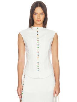 Yellow The Label - Quinn Women's Sleeveless Button Front Top Off White