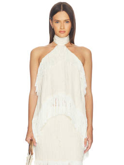 Yellow The Label - Jones Women's Fringe Trim Halter Neck Top Ivory