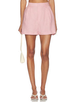 Yumi Kim - Piko Women's Mid-Waist Pleated Linen Shorts Pink
