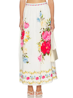 Yumi Kim - Sicilia Women's Floral Print High Waist Maxi Skirt Ivory