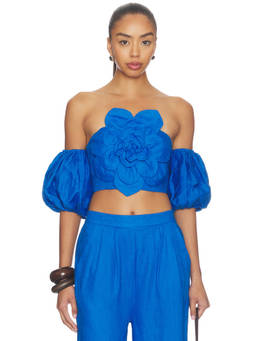 Yumi Kim - Kiera Women's Floral Strapless Linen Crop Top Blue