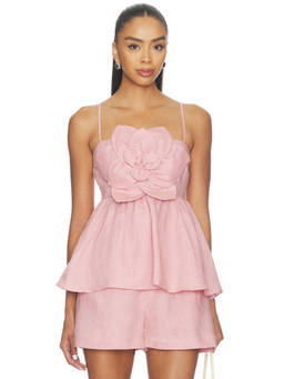 Yumi Kim - Coco Women's Floral Linen Peplum Top Pink