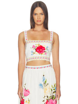 Yumi Kim - Dora Women's Floral Print Smocked Back Crop Top Ivory