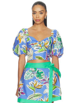 Yumi Kim - Clara Women's Floral Puff Sleeves Crop Top Blue