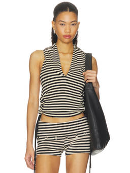 Zemeta - Midway Canopy Women's Striped Halter Hooded Crop Top Black